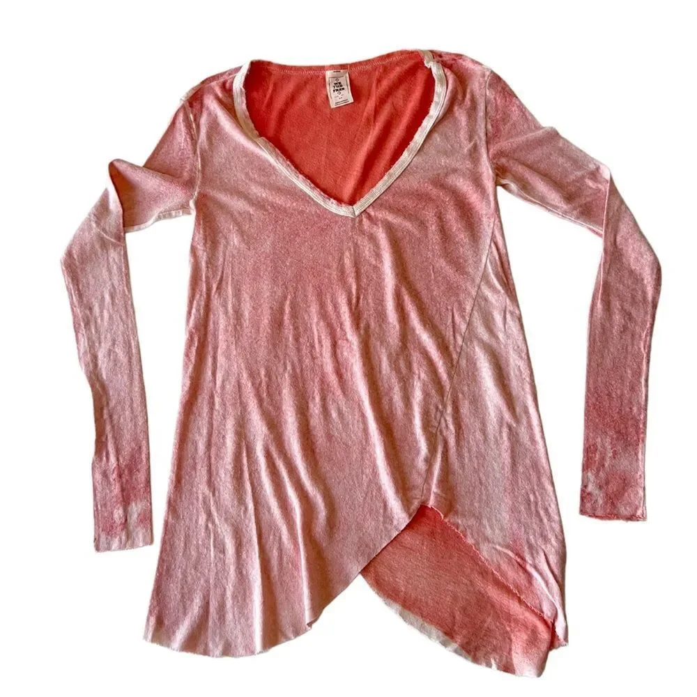 Free People We the Free Long Sleeve Peachy Salmon Color Tunic Tee NWOT Small
